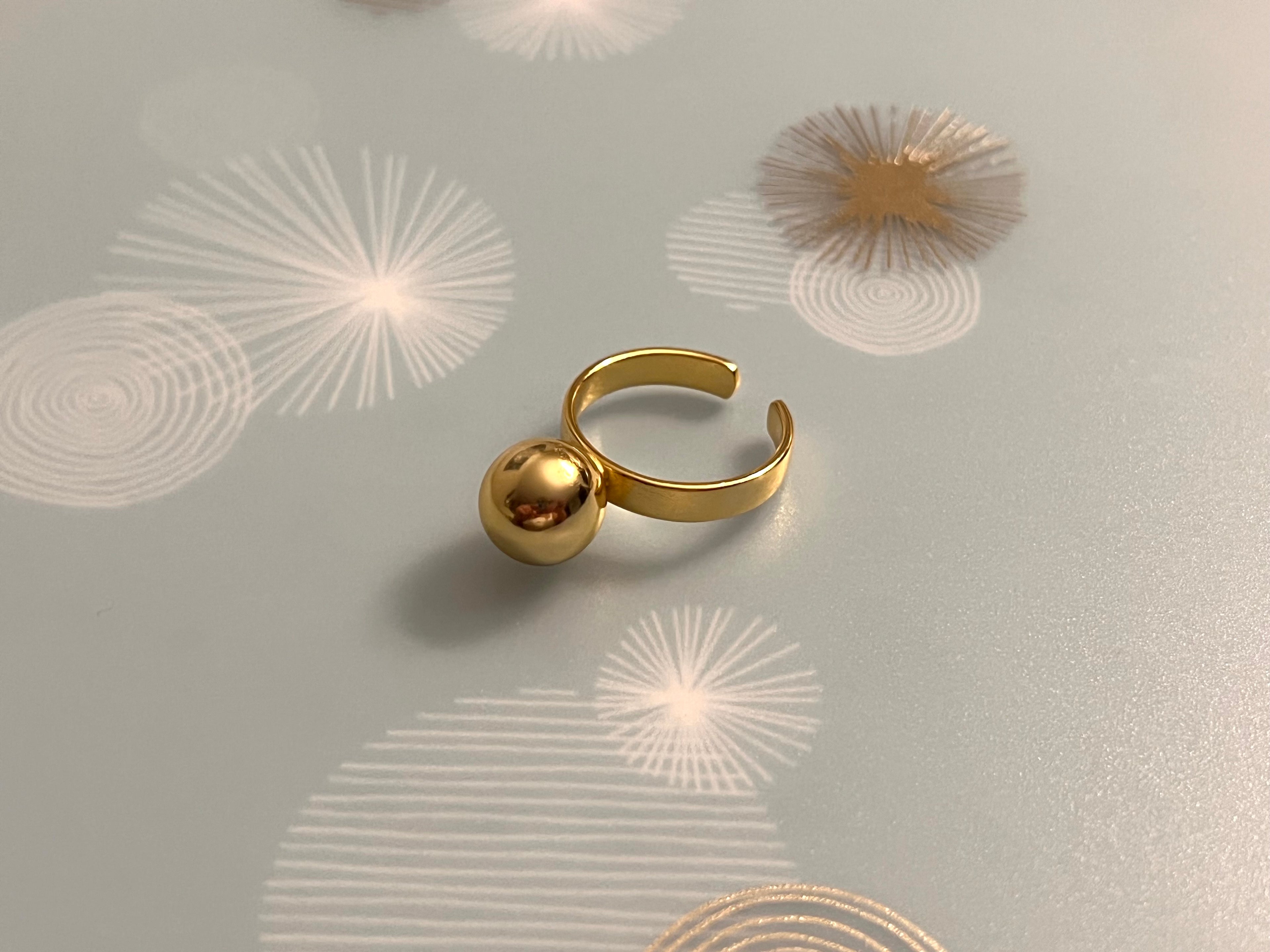 925 Sterling Silver Ajustable Gold Ball Ring