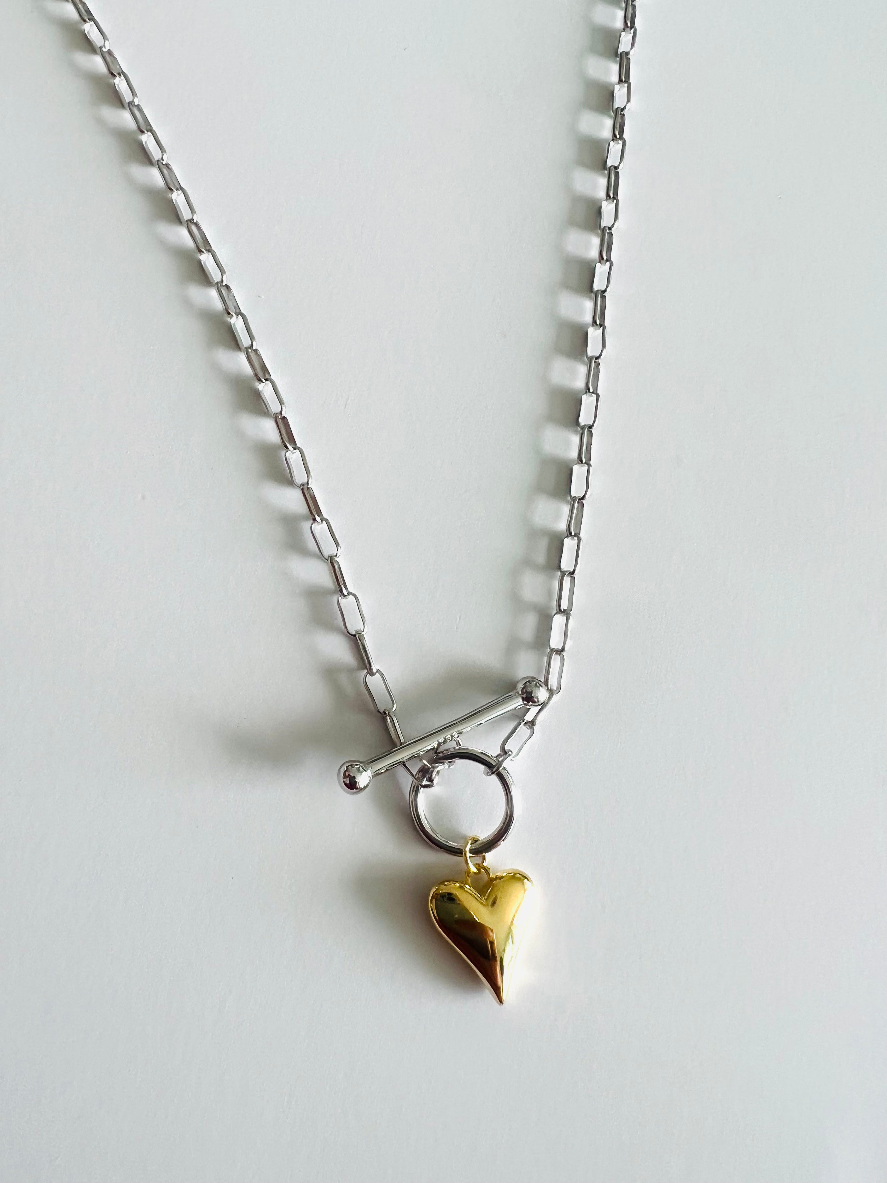 925 Sterling Silver Silver Kathy Two Tones heart necklace