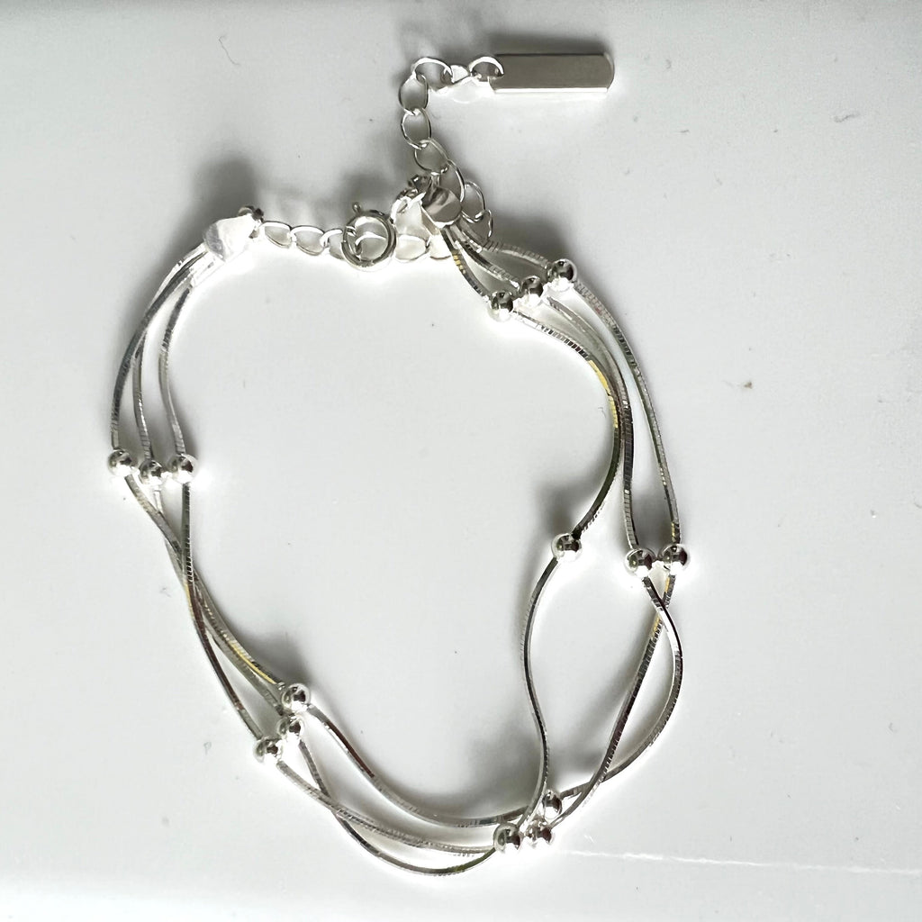 925 Sterling Silver Bracelet 3 Chain  Silver