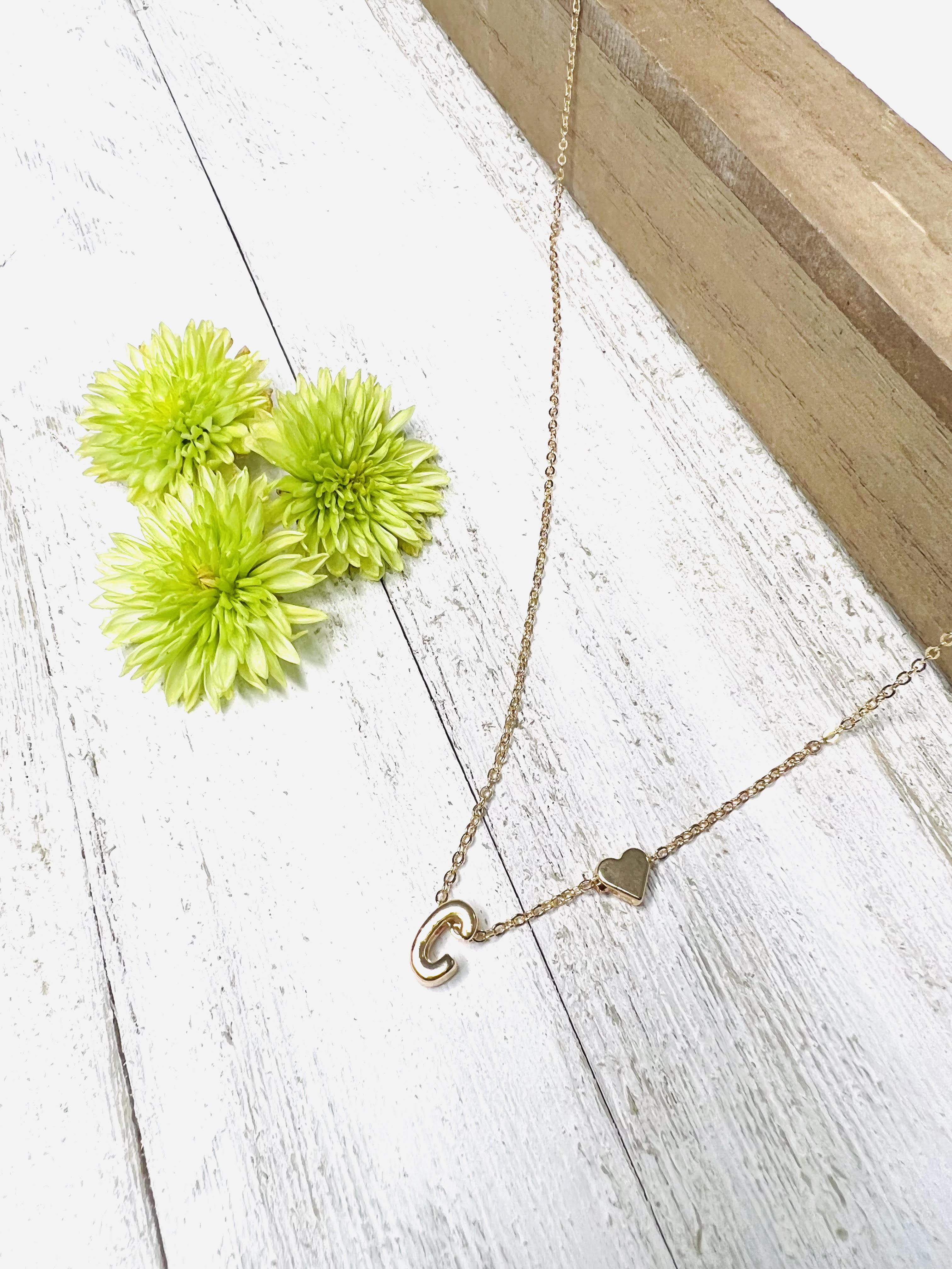 Necklace in Gold Letter C with Heart