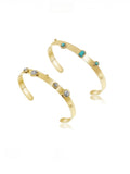 Titanium Turquoise Geometric Bangle Cuff     Gemstone