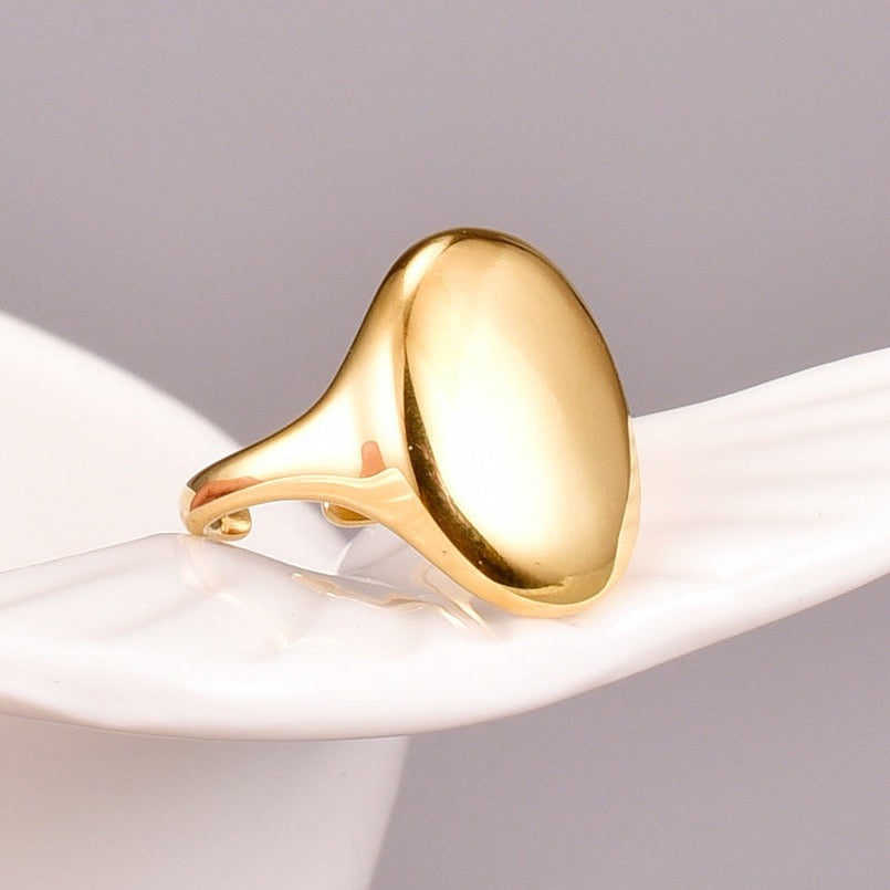 Oval Ring Titanium Steel Gold