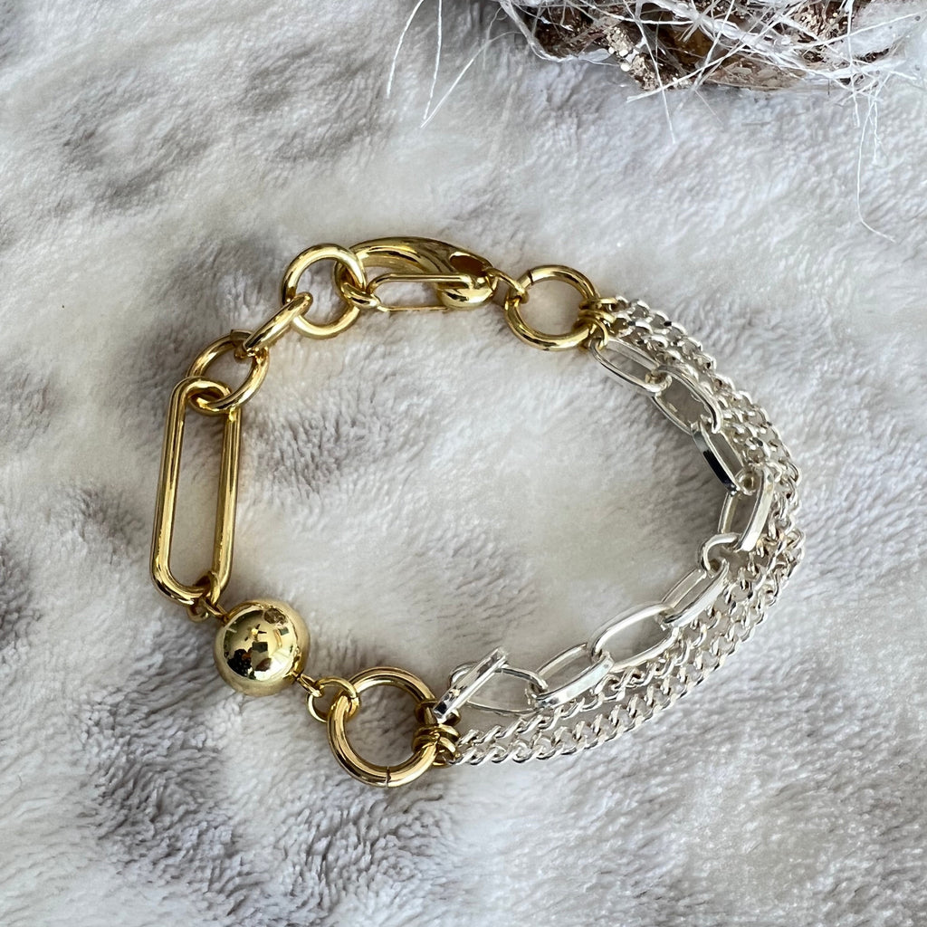 3 Chain Silver  & Gold Chic Link Bracelet