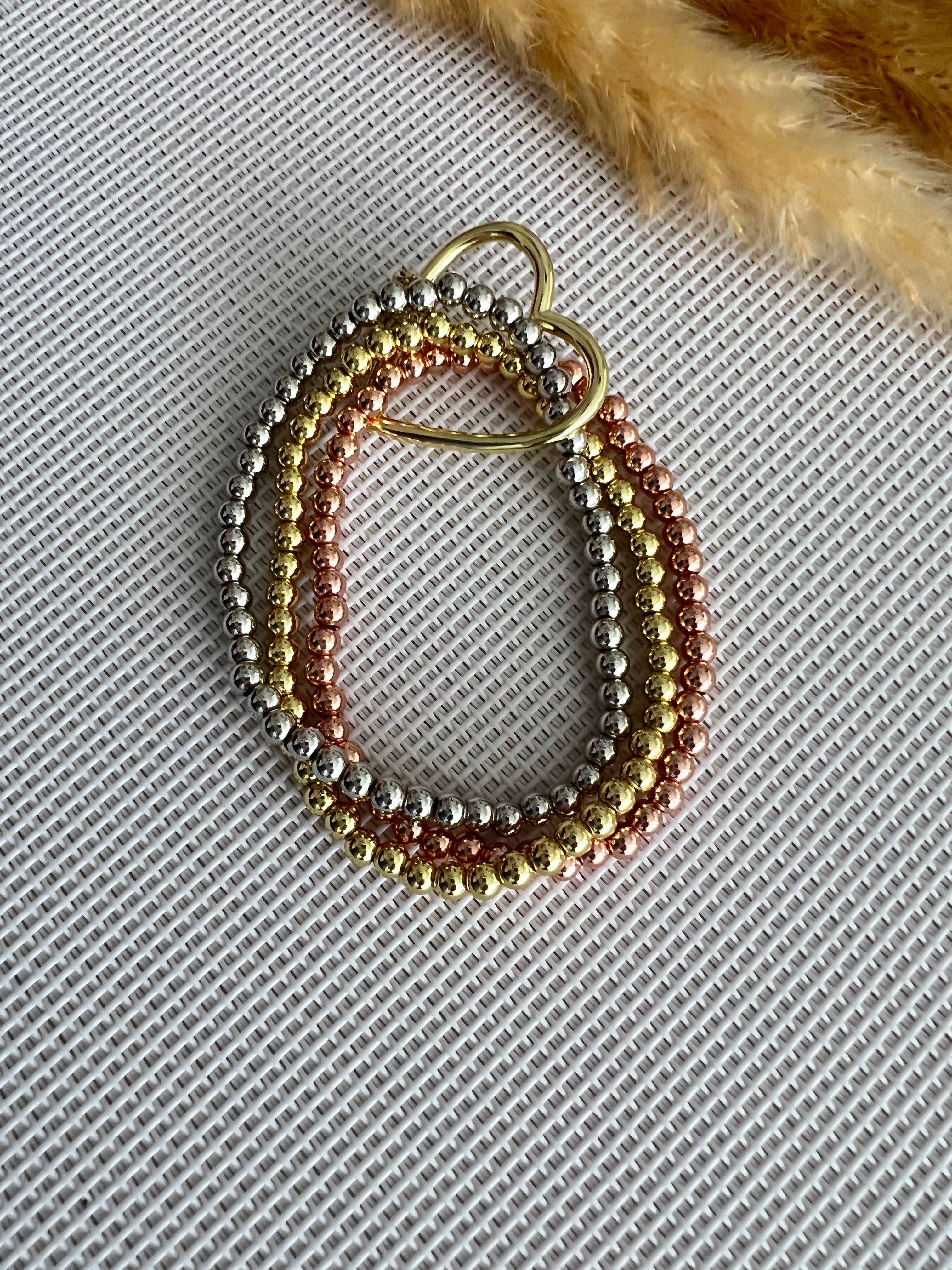 Stretch Heart 3 Tone Bracelet