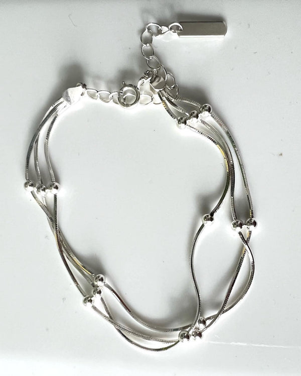 925 Sterling Silver Bracelet 3 Chain  Silver