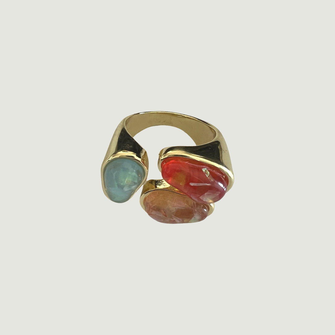 Multi Color stones Resin size 9 Gold Band