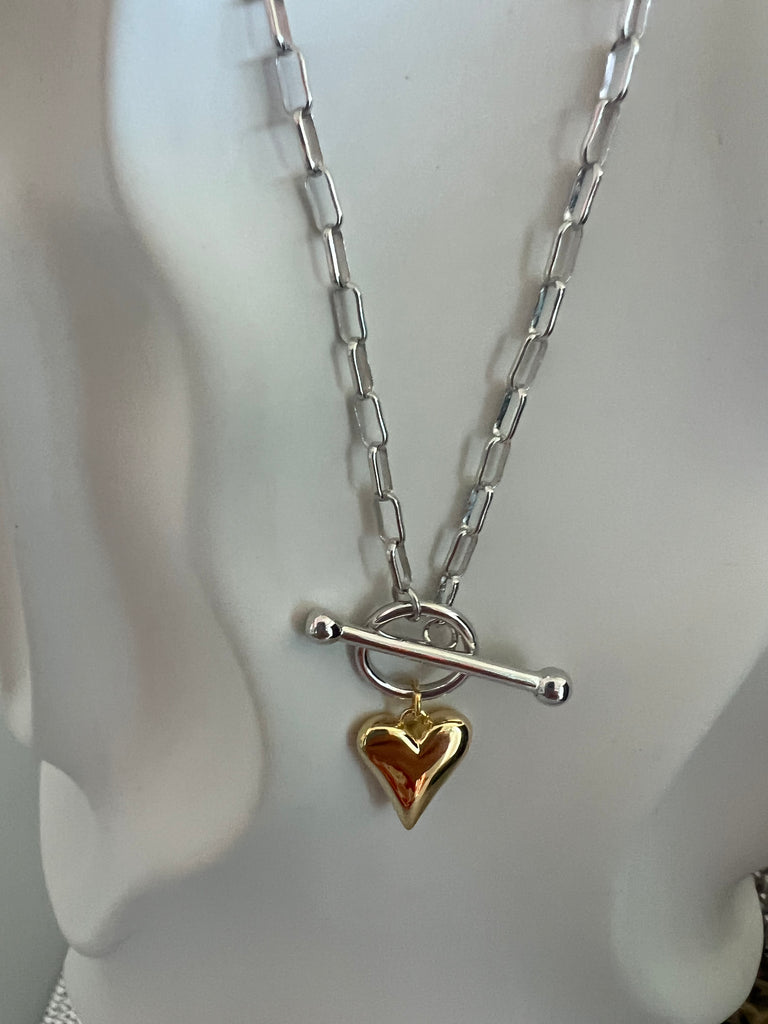 925 Sterling Silver Silver Kathy Two Tones heart necklace